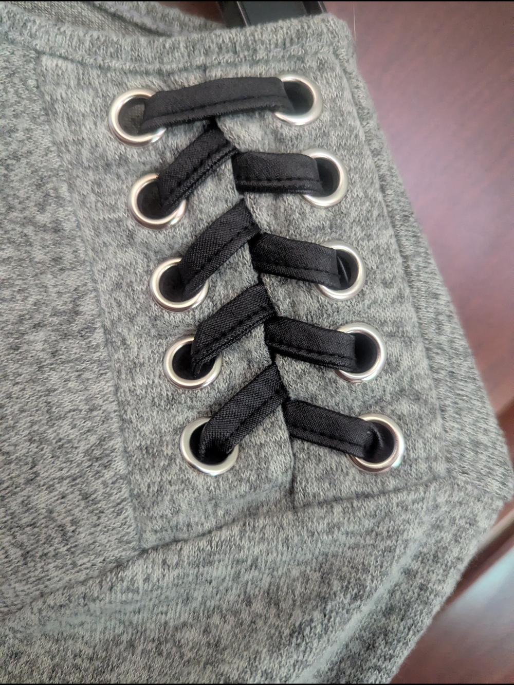 NY Collection Gray Lace-Up Shoulder Long Sleeve Tee - Picture 2 of 5